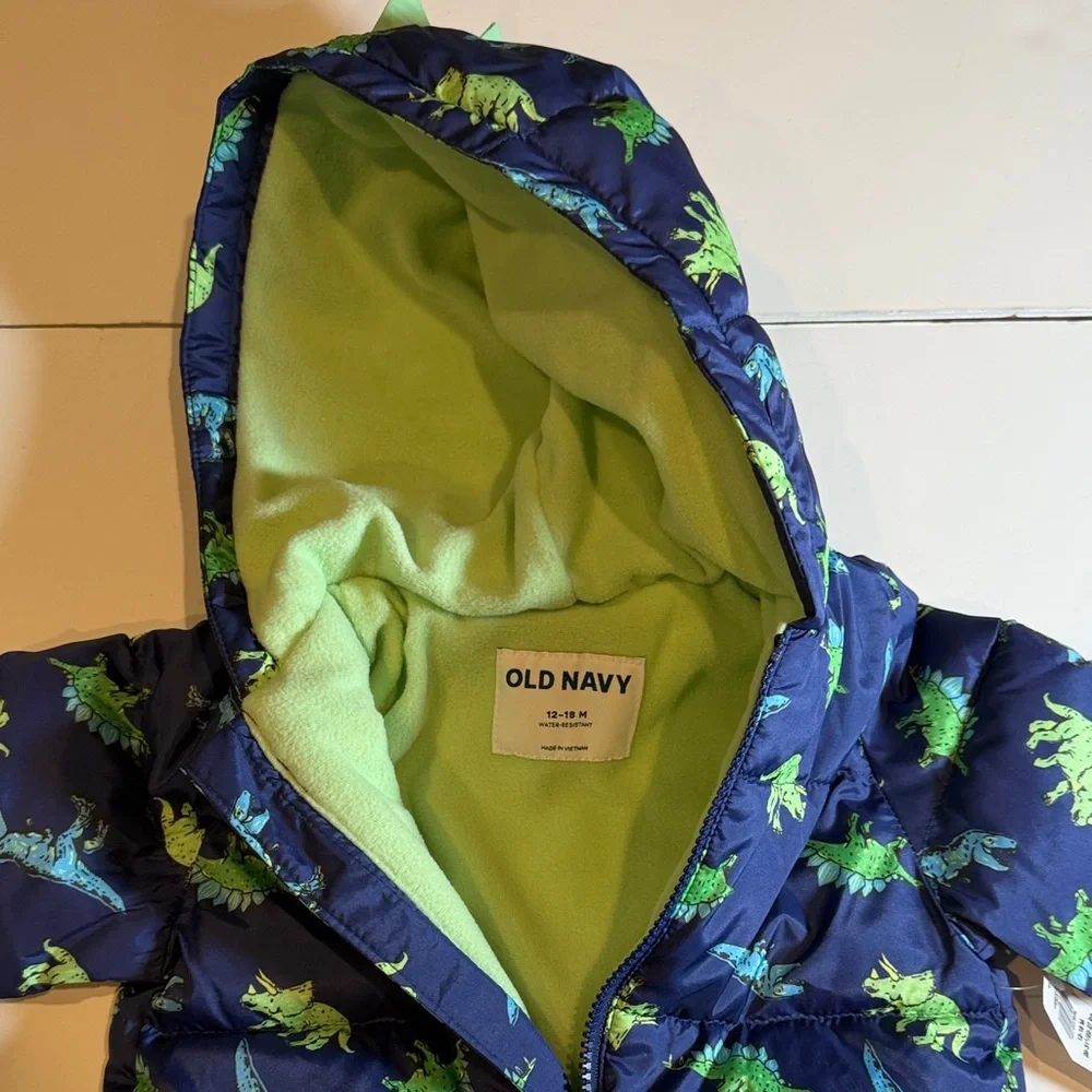 NWT Boys 12-18 mos Old Navy Blue Jacket with Green Dinosaur Print New coat